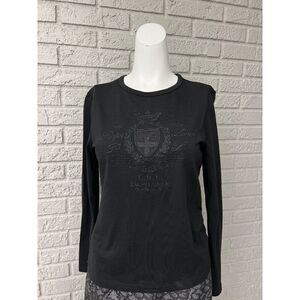 LRL Lauren Active Black Rhinestone Long Sleeve T-Shirt Size S